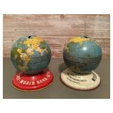 2 tin globe coin banks