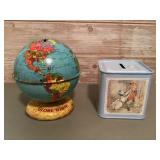 Tin Hunkydory goose box & globe coin banks