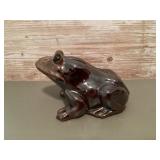 Redware ceramic frog coin bank