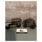 Vintage  metal coin bank,  featuring