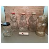 Vintage glass jars, and coin banks