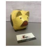Vintage  wooden piggy bank featuring