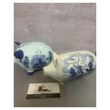Vintage Delft Blue piggy banks, hand-painted w