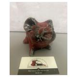 VINTAGE Cast METAL PIGGY COIN BANK RARE Dark Red