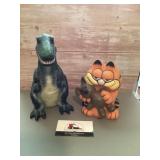 Vintage Garfield and dinosaur plastic/rubber t