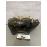 Vintage black ceramic 'For My Mink' piggy bank i