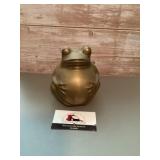Vintage fat, brass frog coin bank