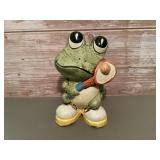Ceramic tennis playing frog coin bank