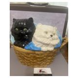 Vintage  ceramic 'cats in a basket' coin bank,