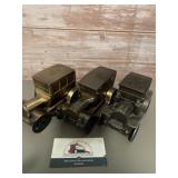 3- vintage  metal coin banks fashioned