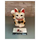 Vintage ceramic Beckoning White Cat piggy bank