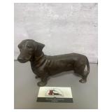Vintage brown cast iron dachshund figurine can