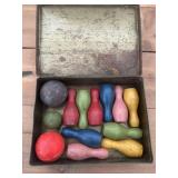 Vintage wooden small bowling set