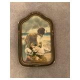 Vintage framed dog/ girl photo