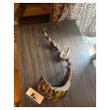 vintage ceramic cornucopia planter features a