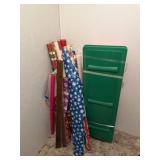 Corner of wrapping paper and tote of wrapping