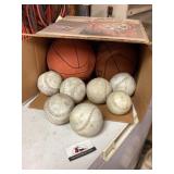 Box of basketballs and softballs