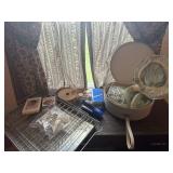 Vintage hairdryer and oven pans and miscellaneous