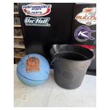 Basketball and bucket