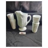 Indiana milk glass pitcher & glasses