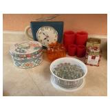 Weightless, candles, marbles, clock decor