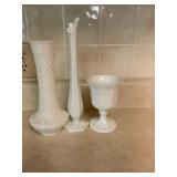 Milk glass vases and goblet