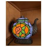 Stained glass plastic lighted tea pot