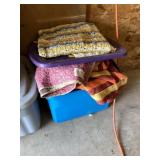 Tote of miscellaneous bedding