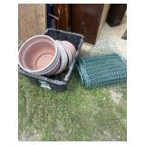 Plastic planters and Green fence unknown length