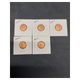 Group of 5 1949-S Wheat Pennies