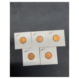 Group of 5 1949-S Wheat Pennies RED UNC
