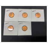 Group of 5 1949-S Wheat Pennies