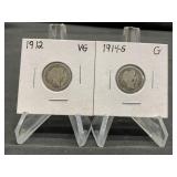 1912 & 1914-S Barber Dime
