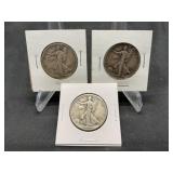 3 Walking Liberty Halves 1939-D,1944,1945