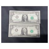 Two 1969 C One Dollar Notes