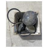Wooden box with vintage implement lights