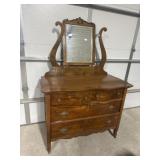 Tiger oak dresser with swivel mirror
