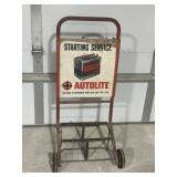 Vintage metal Autolite battery advertising cart