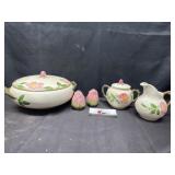 Franciscan Desert rosï¿½ covered dish, shakers, a