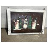 Hand painted primitive snowman window
