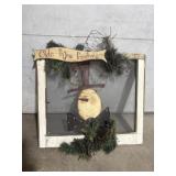 Hand painted primitive screen snowman
