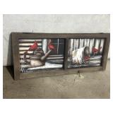 Hand painted cardinals on vintage window