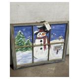 Hand painted snowman window