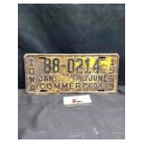 Vintage Iowa liscense  plate