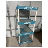 Plastic Lucas Oil advertising rolling shelf