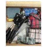 Kitchen utensils and dish towels