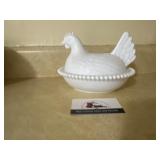 Milk glass hen on nest