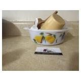 Hand painted Fire King bowl with measuring spoons