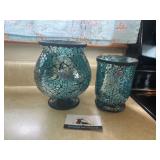 Teal crackle glass vases