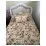 Full size bed with wicker head board